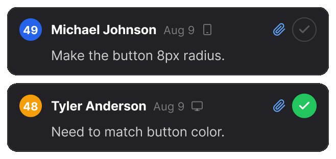 Two comments in a report, one resolved