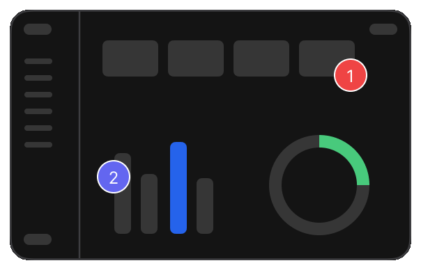 Pins on a dashboard screen with charts